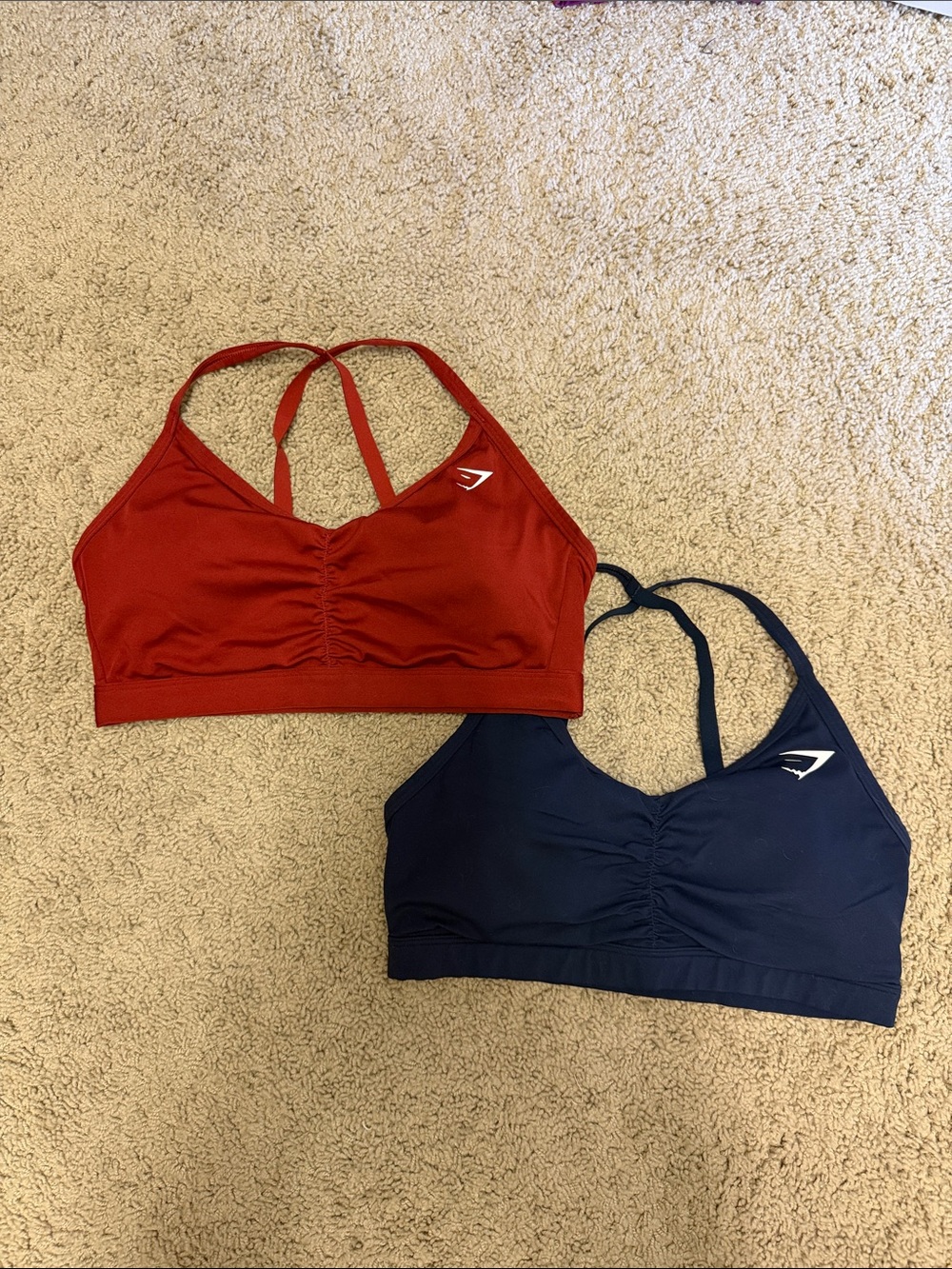 Gymshark Red & Navy Strappy Ruched Sports Bra